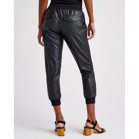 Splendid Faux Leather Joggers Womens Size Small Black Drawstring Cuffed Mob Wife - Picture 3 of 12